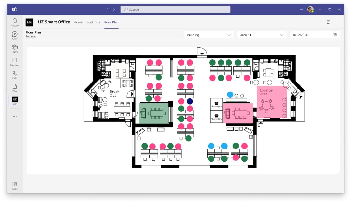 LIZ Smart Office Teams app interactive floor plan